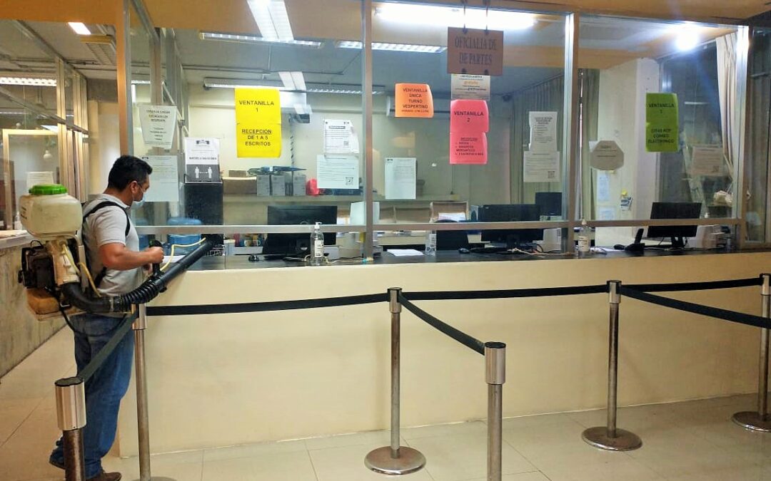 Reporte semanal de desinfecciones en edificios del Poder Judicial.